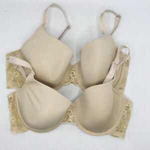 B23Lot of 2 Bras Wacoal 85340 Tan Beige Underwire Bra Lace Back Closure Size 36D